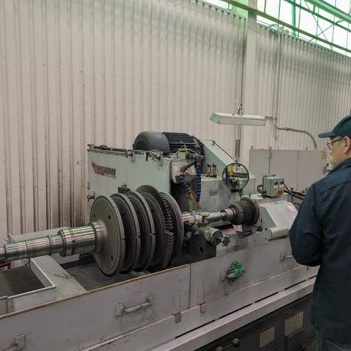Precision grinding of a turbine rotor at HFW Industries.